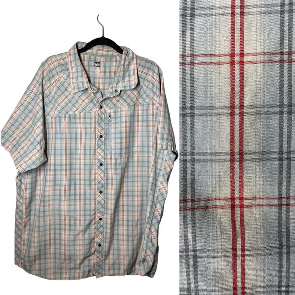 REI Mens Button Up Snap Plaid Short Sleeve Shirt XXL Outdoors - Picture 1 of 6